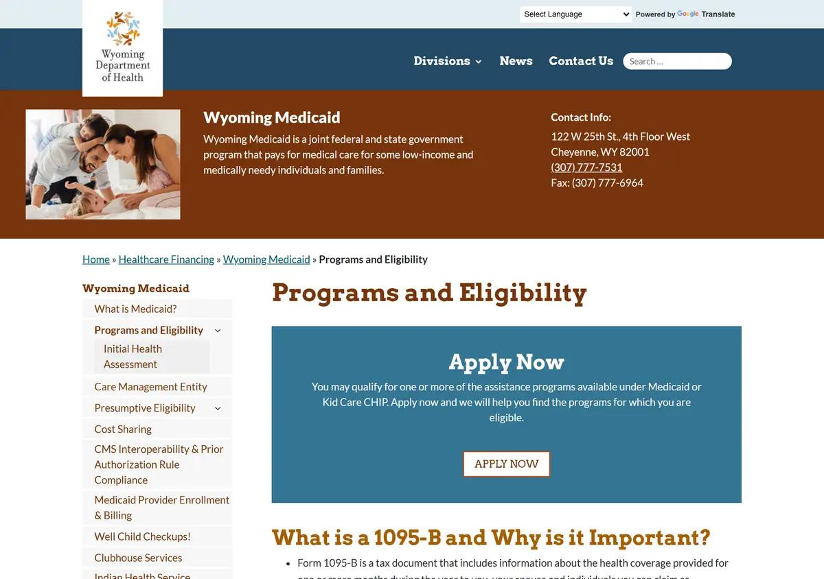 The Wyoming Medicaid programs and eligibility page.