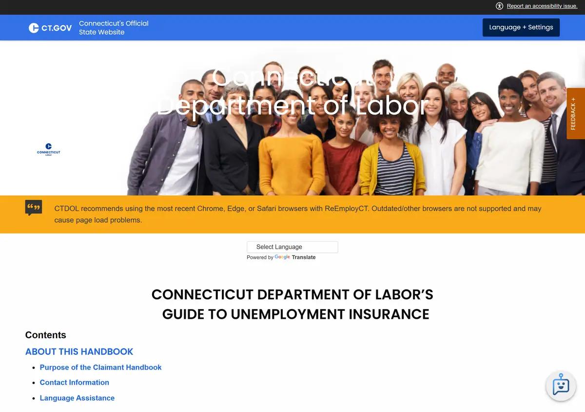 The Connecticut unemployment benefits booklet page.