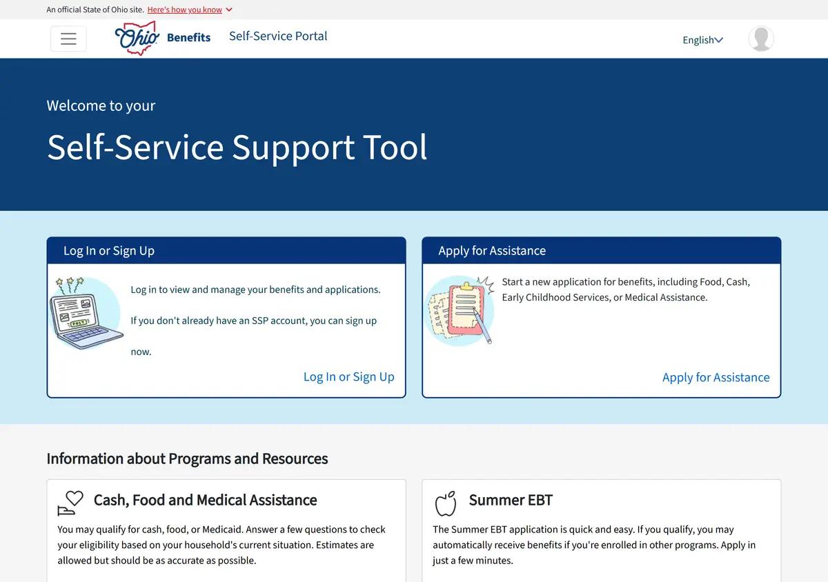 The Ohio Benefits Self-Service Portal where families apply for Ohio Works First.