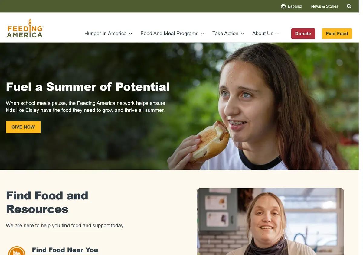 The Feeding America homepage.