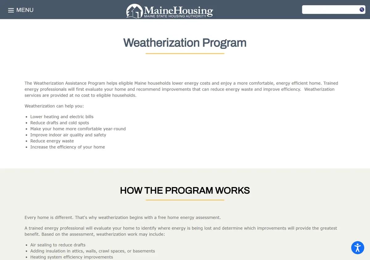 MaineHousing's Weatherization Assistance Program page.