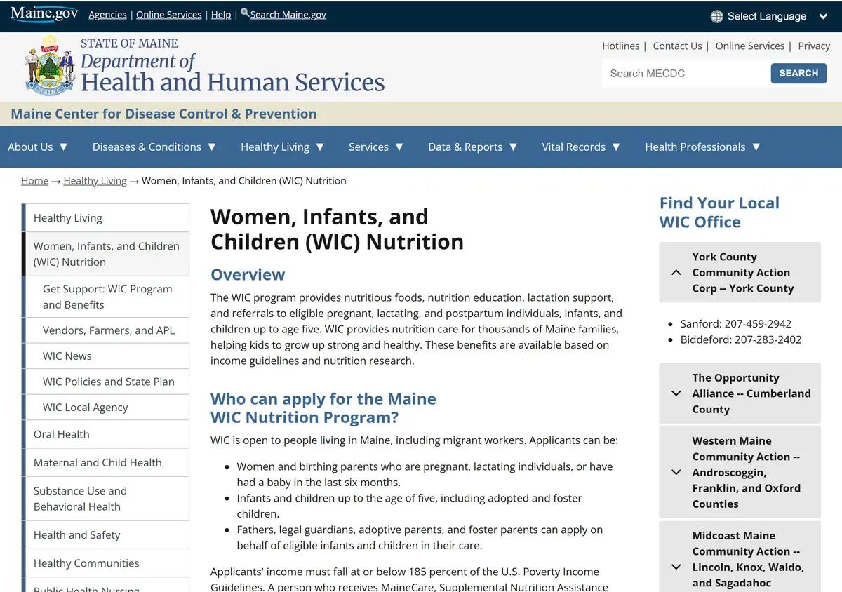 Maine's WIC Nutrition Program page.