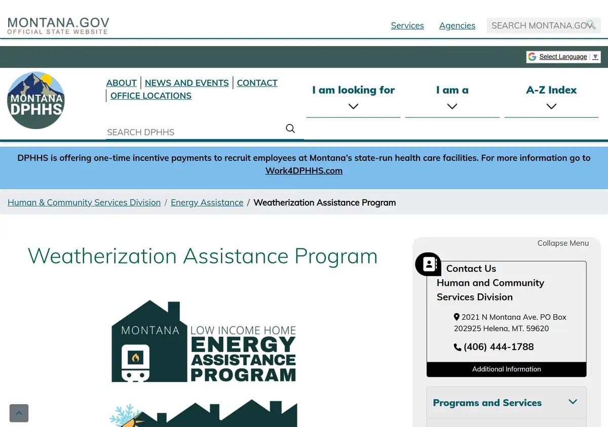 The Montana DPHHS Weatherization Assistance Program page.