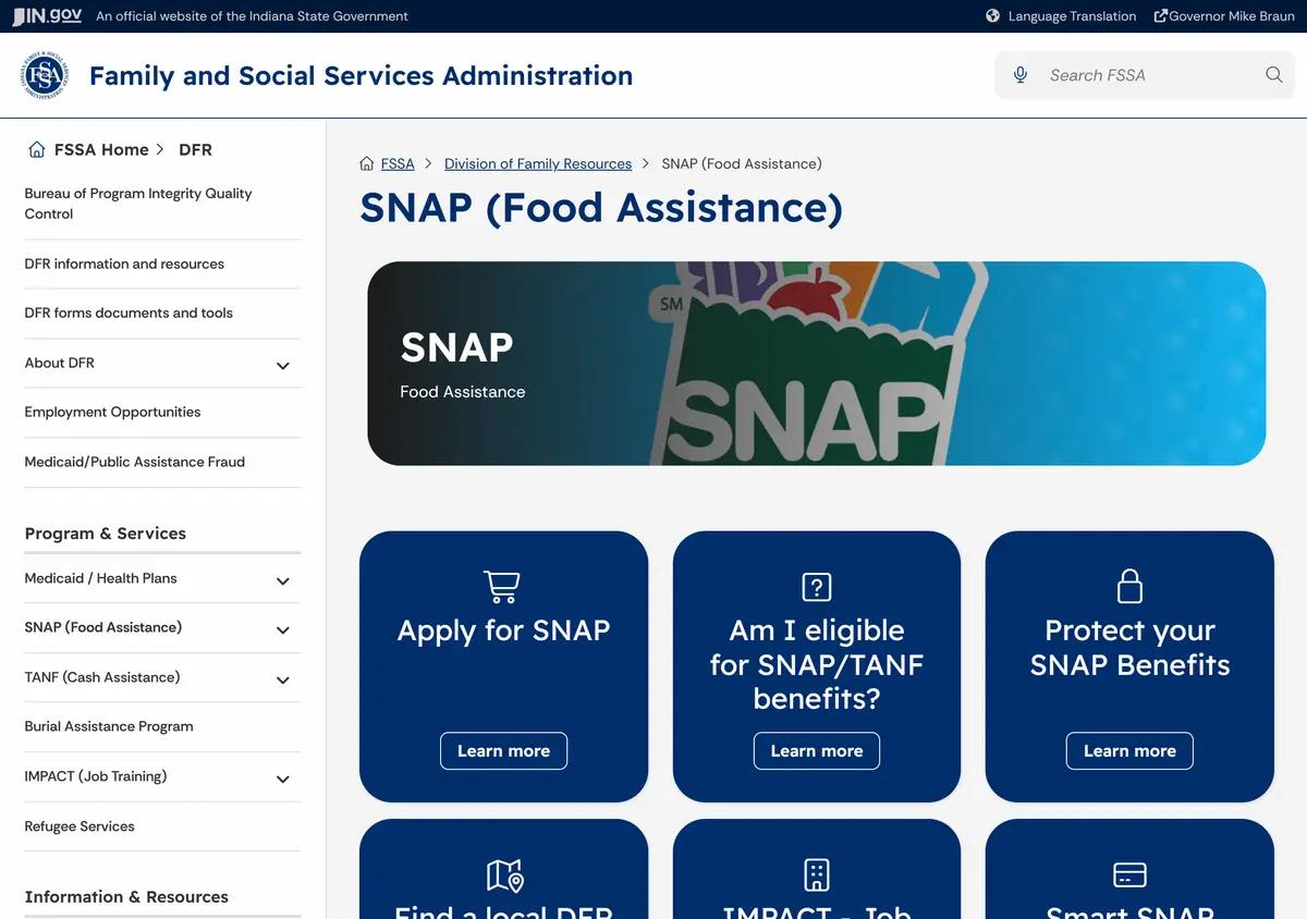 The Indiana FSSA SNAP program page.