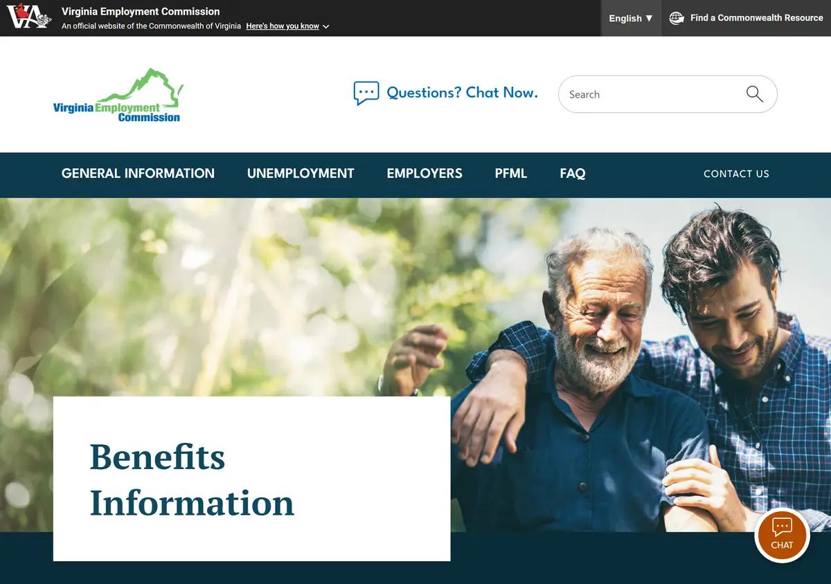 The VEC benefits information page with current weekly amounts.
