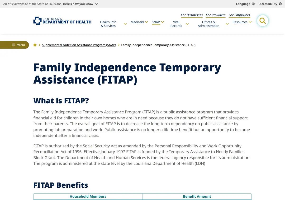 The Louisiana LDH FITAP program page.