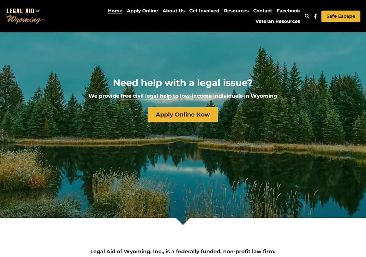 The Legal Aid of Wyoming homepage.