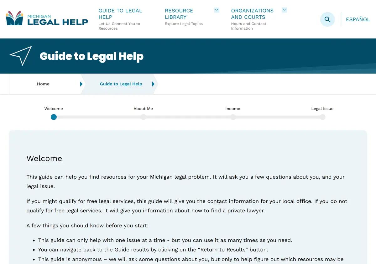 The Guide to Legal Help routing tool on MichiganLegalHelp.org.