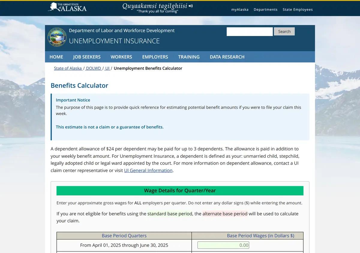 The Alaska unemployment benefit calculator.