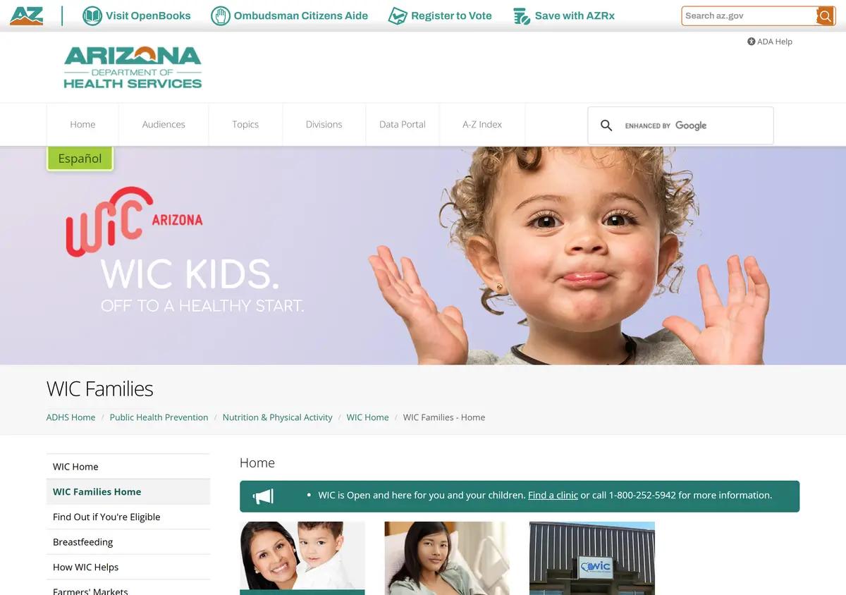 The Arizona WIC families page.
