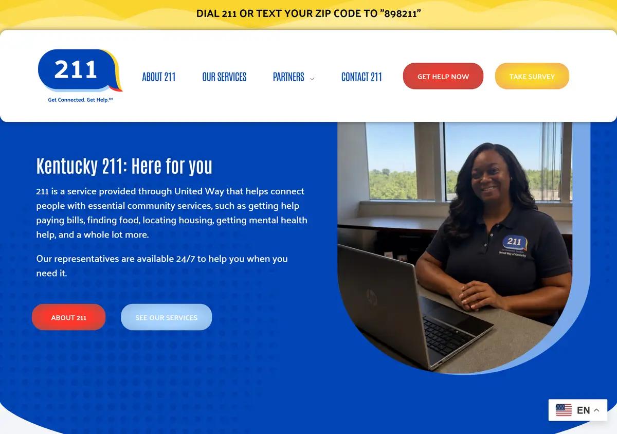 The Kentucky 211 homepage and resource search.