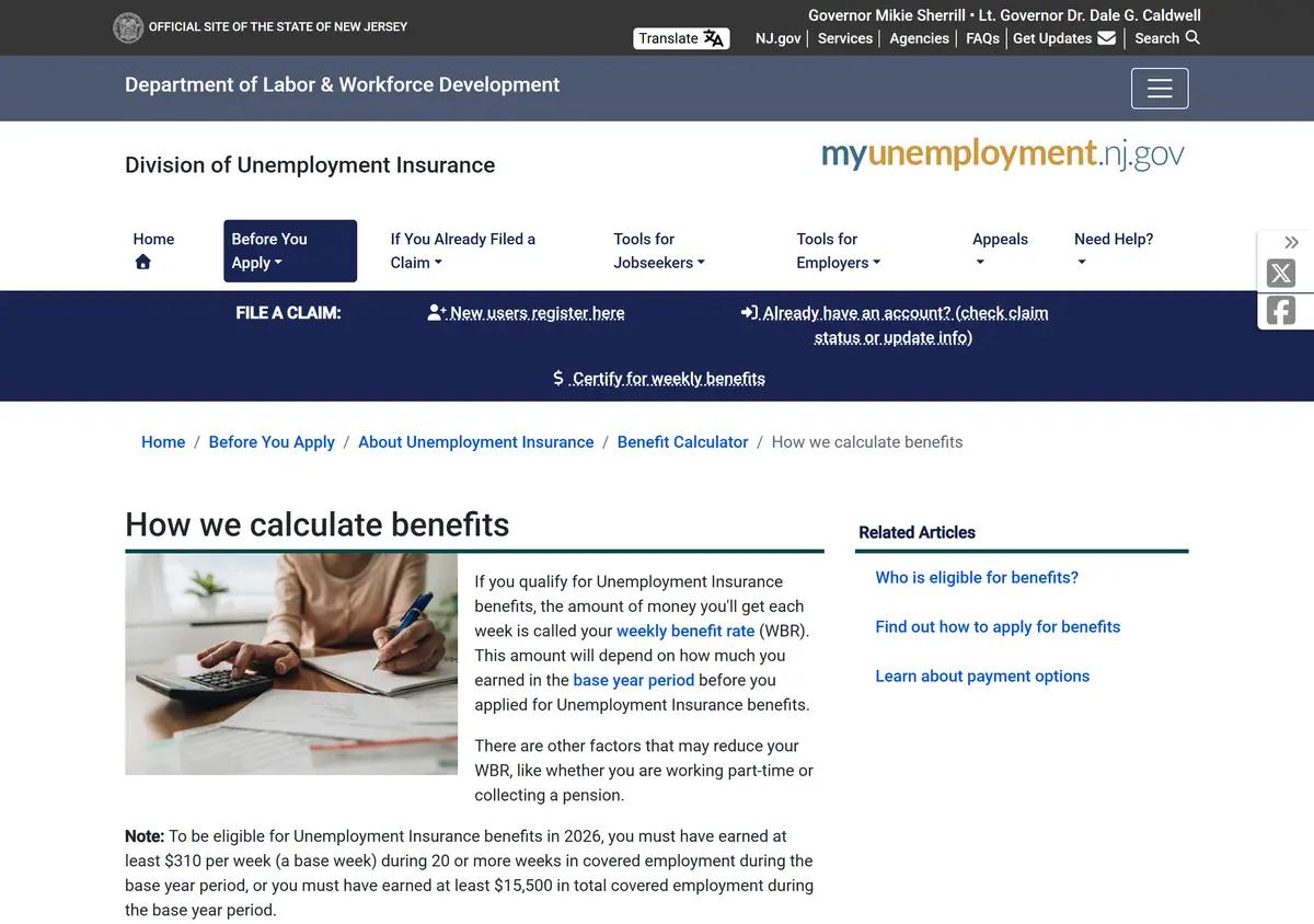 The state's weekly benefit rate page explaining the 60 percent formula.
