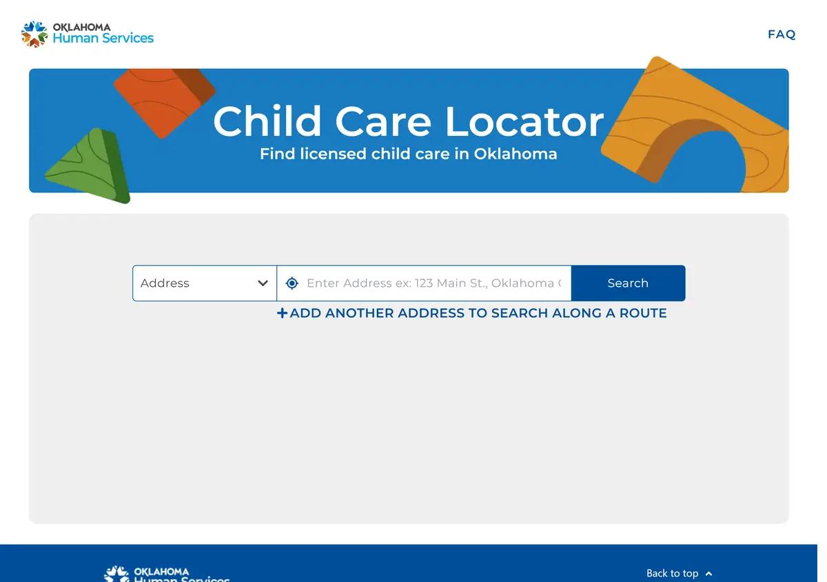 The Oklahoma Child Care Find provider locator.