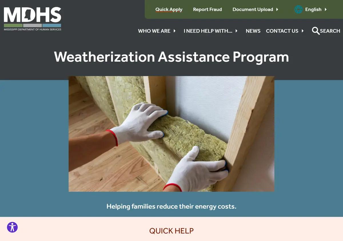 The Mississippi MDHS weatherization page.