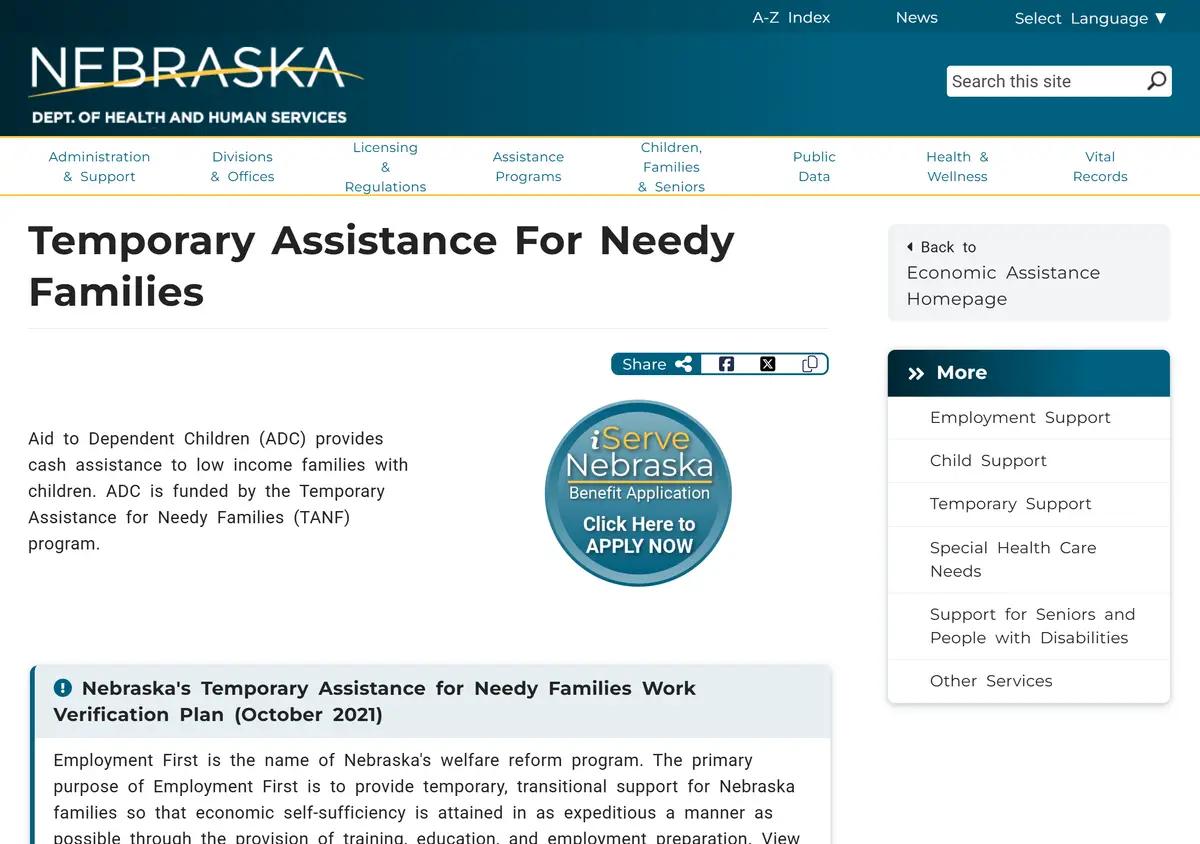 The Nebraska DHHS Aid to Dependent Children page.