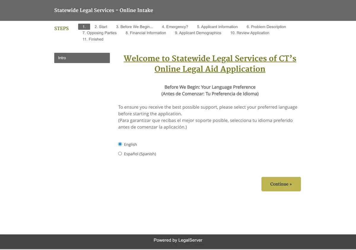 The Statewide Legal Services online application.