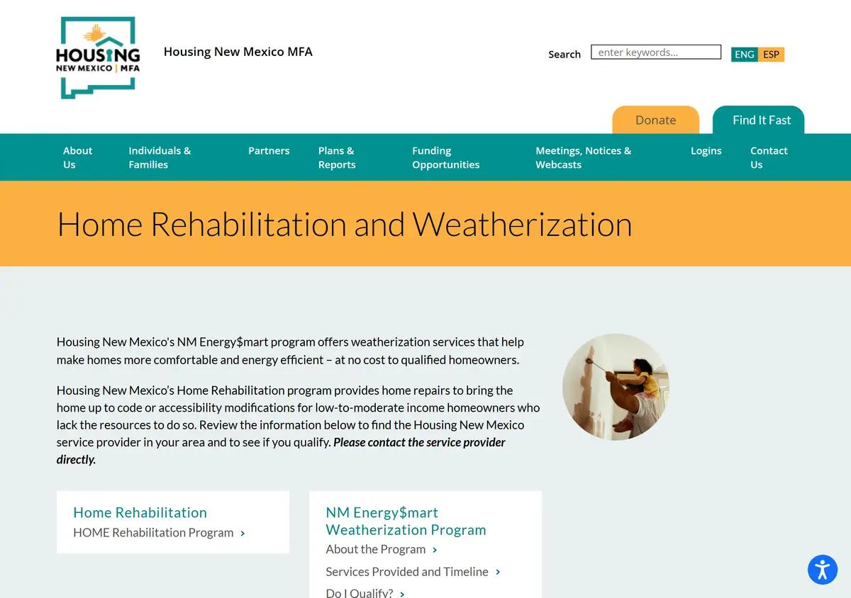 The Housing New Mexico home rehabilitation and weatherization page.