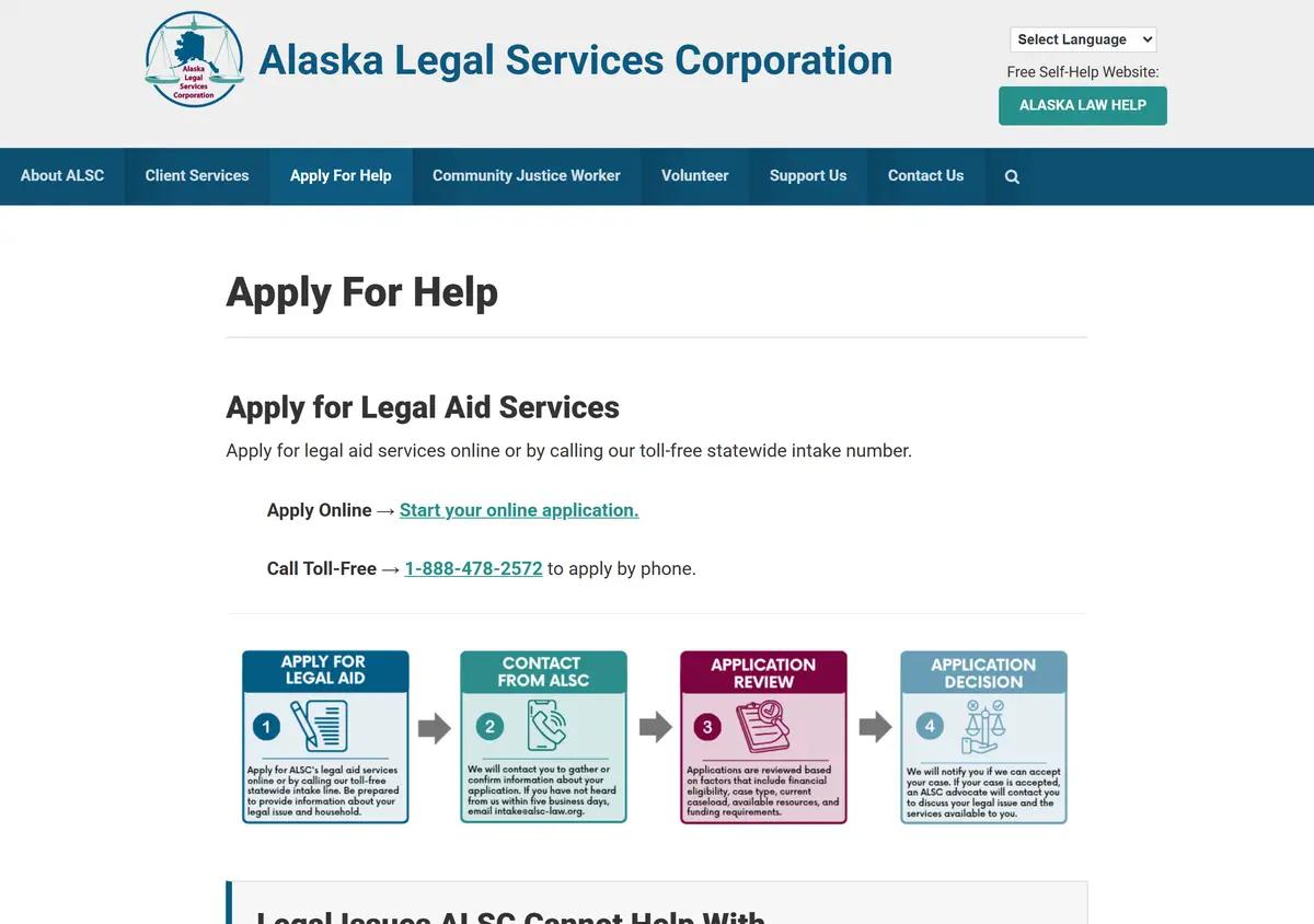 The Alaska Legal Services Corporation apply page.