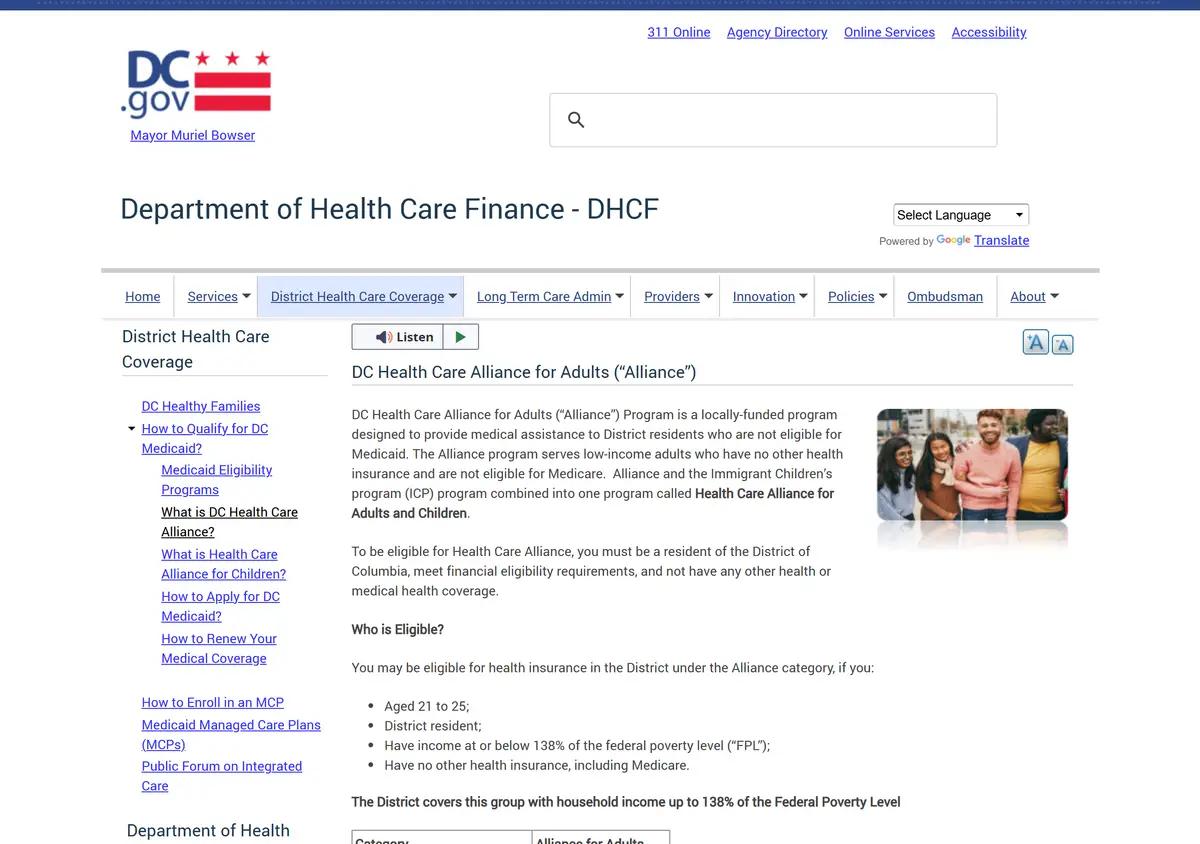 The DC Department of Health Care Finance Health Care Alliance page.