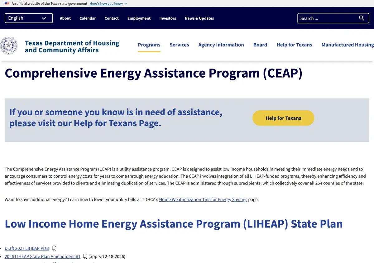 The Texas CEAP utility bill help page.