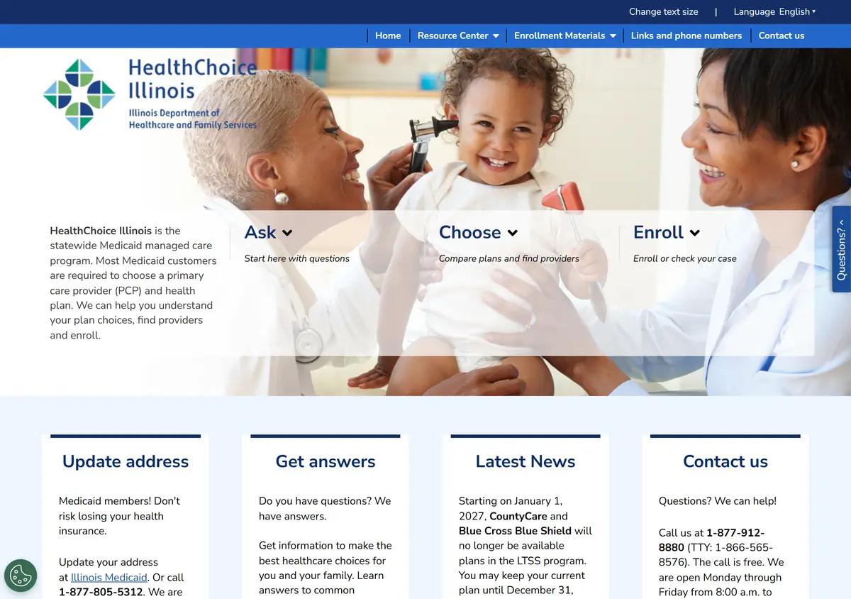 The HealthChoice Illinois plan enrollment site.