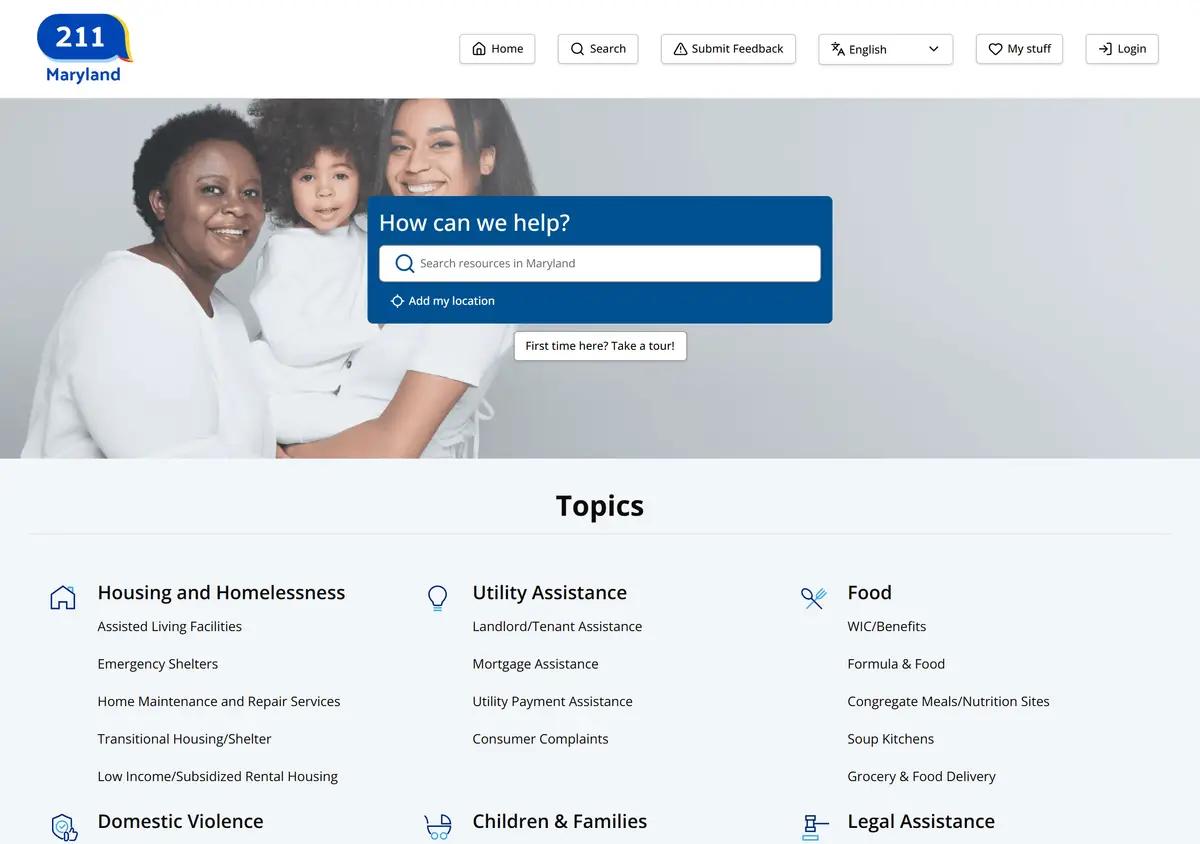 The Maryland 211 online resource search.