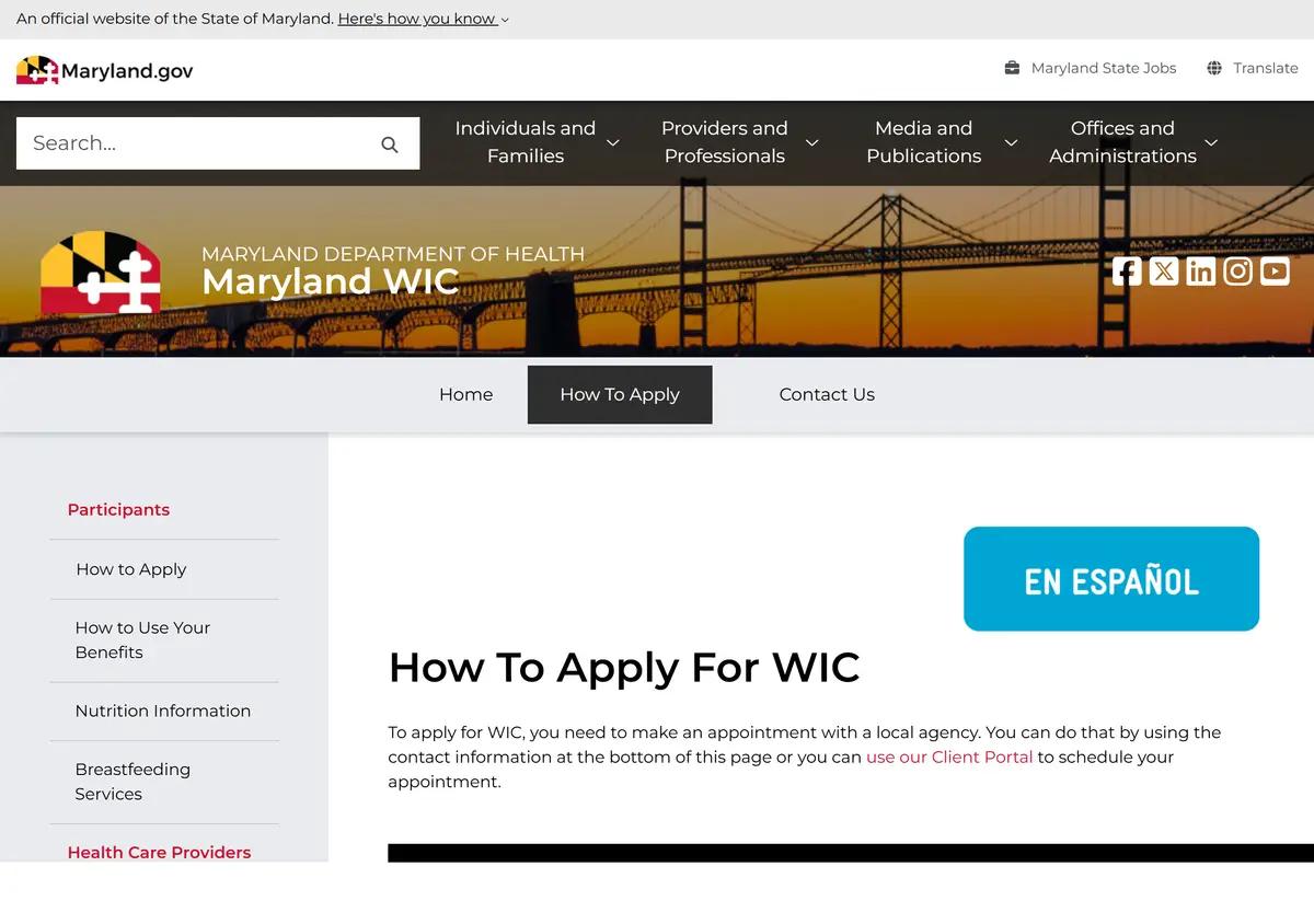 The Maryland WIC how-to-apply page.