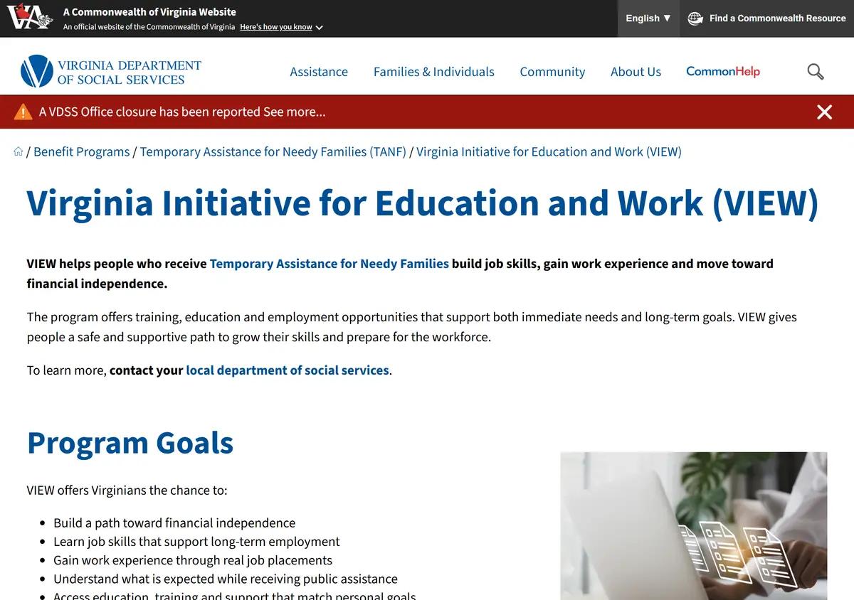 The VIEW work program page describing the three pathways.