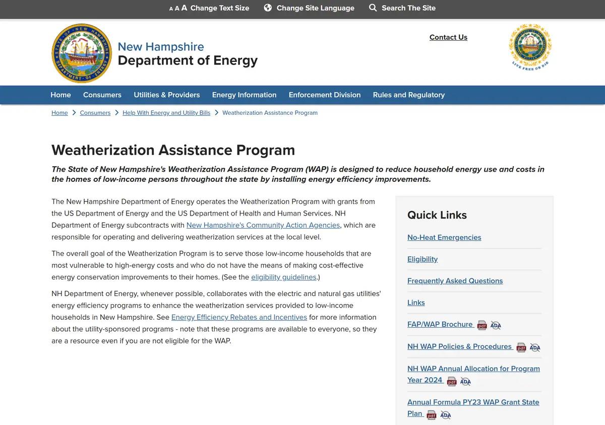 The New Hampshire Department of Energy Weatherization page.