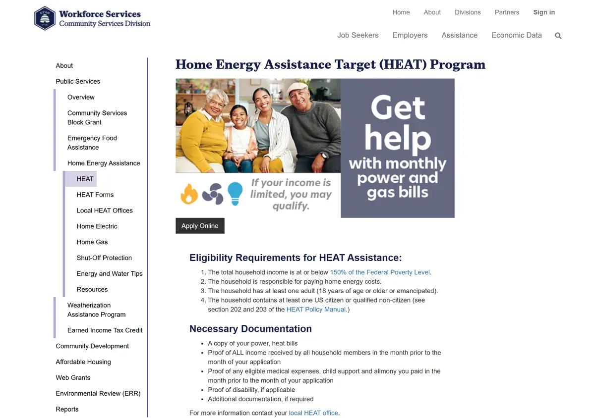 The Utah HEAT program information page.