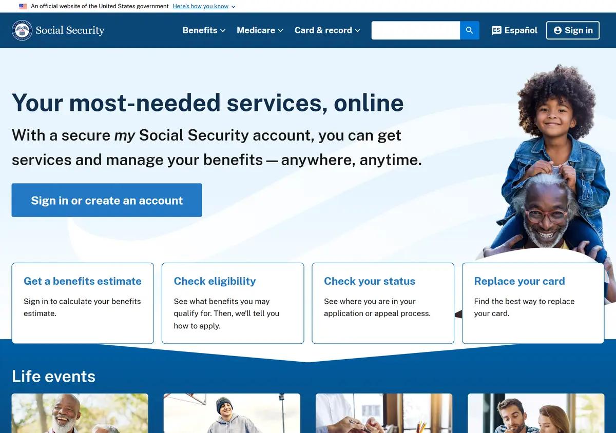 The Social Security homepage.