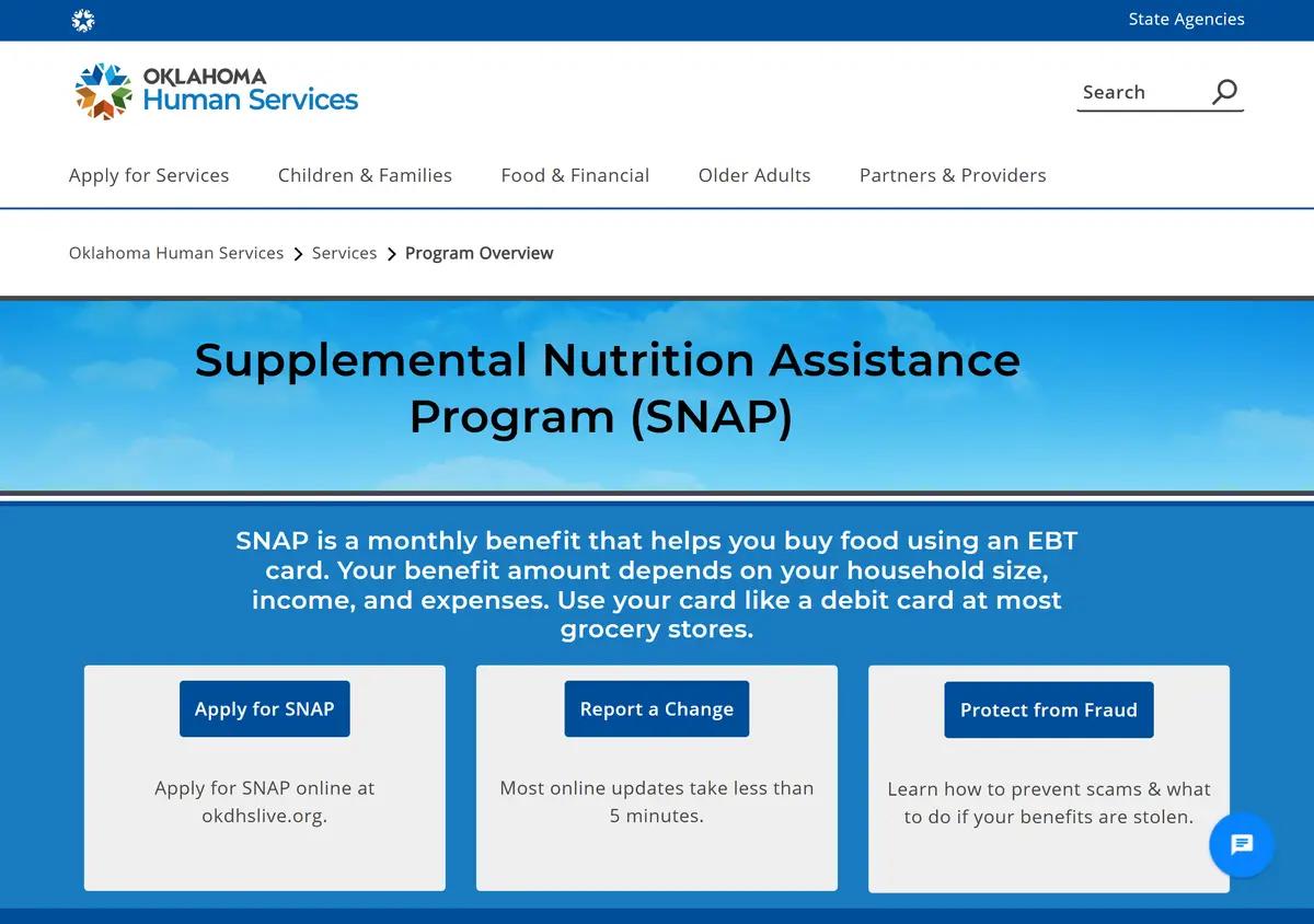 The Oklahoma Human Services SNAP page.