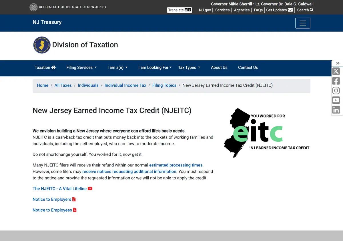 The New Jersey Treasury NJEITC overview page.