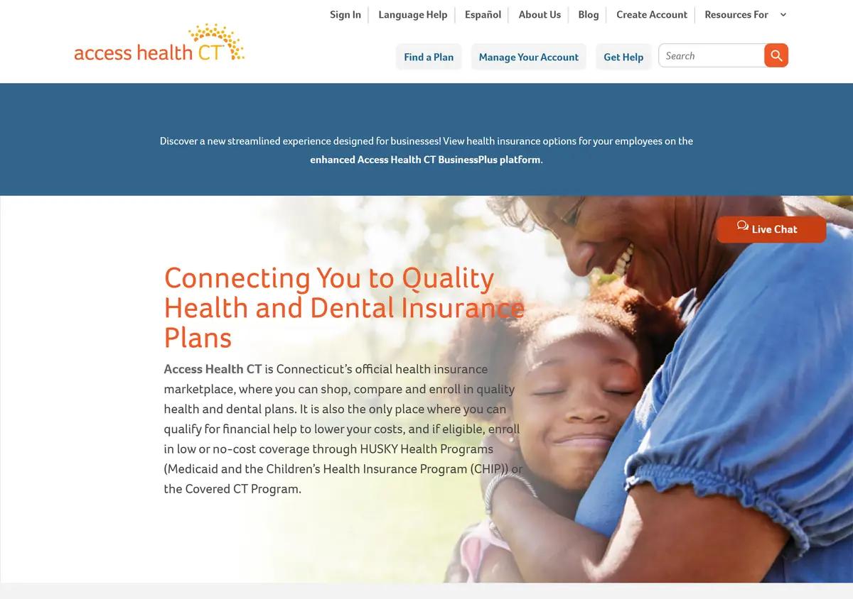 The Access Health CT enrollment homepage.