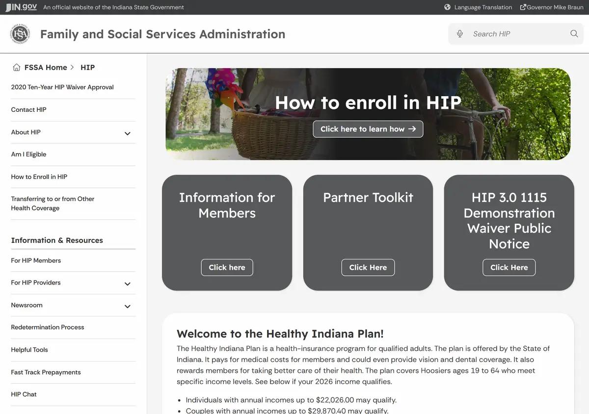 The Indiana Healthy Indiana Plan page.