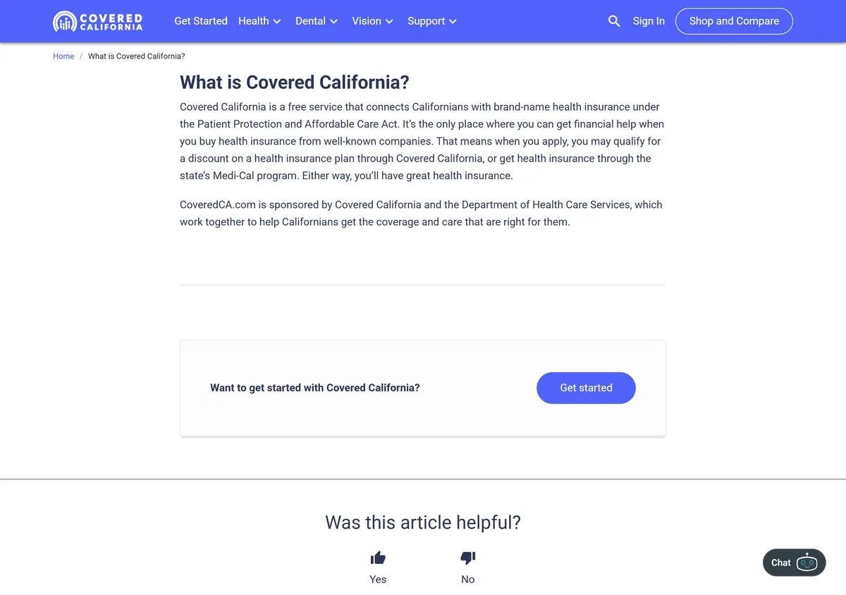 The Covered California about page.