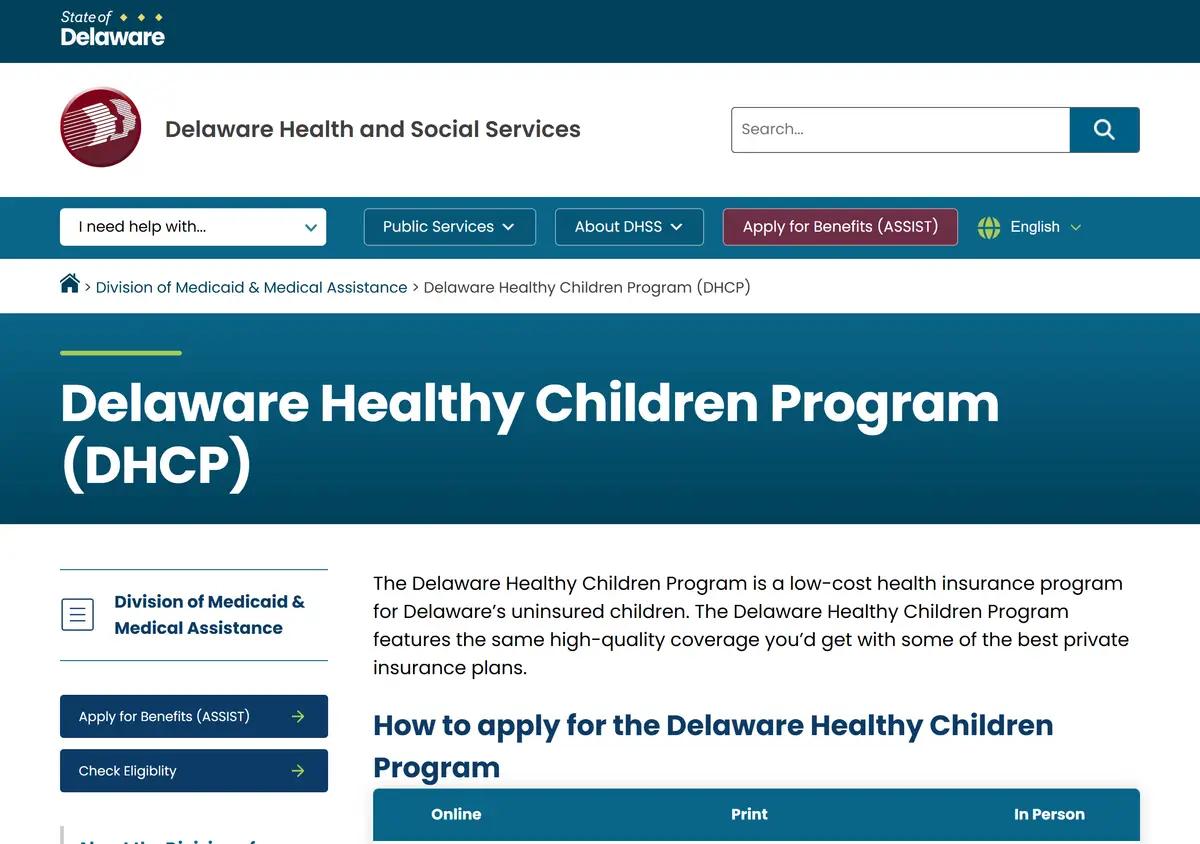 The Delaware Healthy Children Program (CHIP) page.
