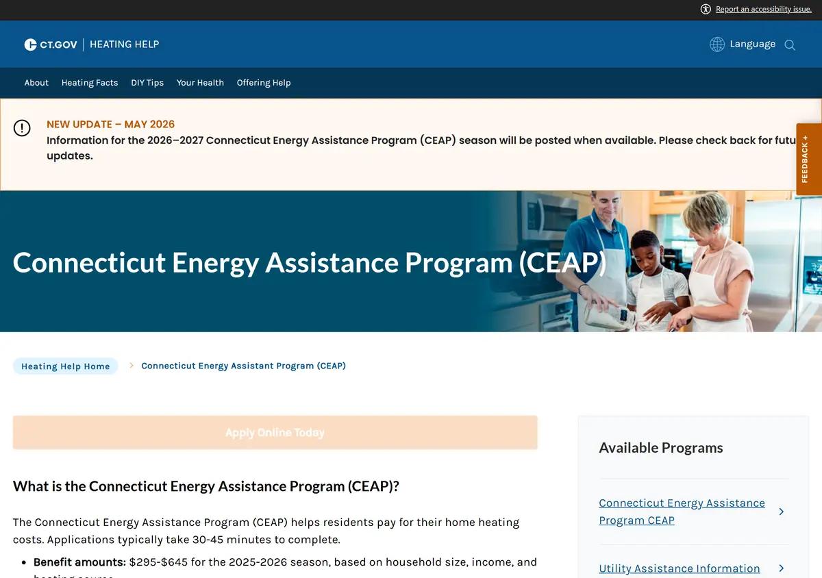 The Connecticut Energy Assistance Program page.