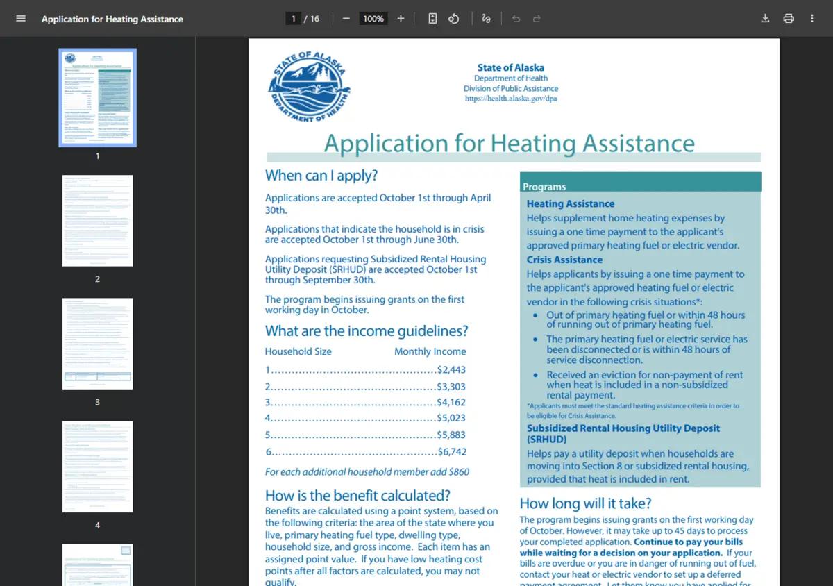 The 2026 Alaska Heating Assistance Application form.