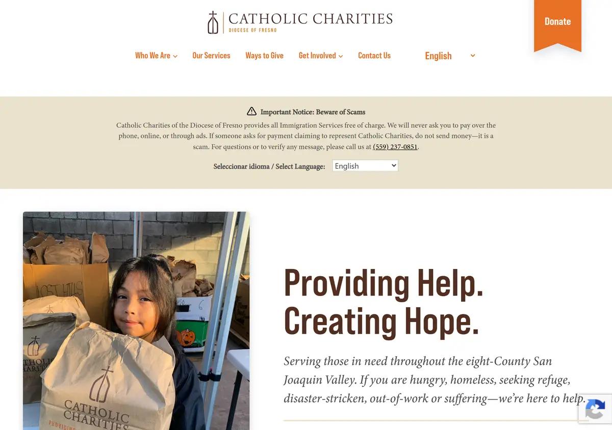 The Catholic Charities website.