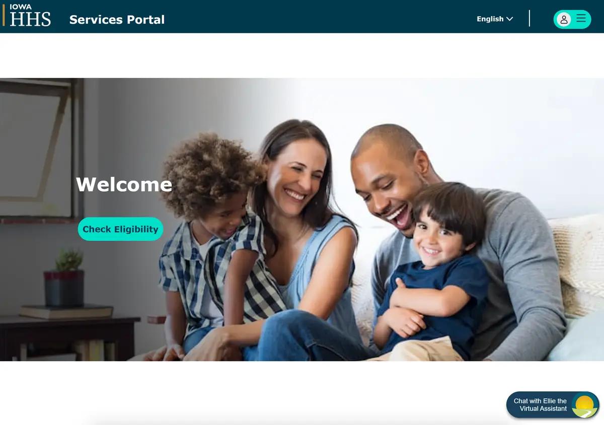 The Iowa HHS Services benefits portal sign-in page.
