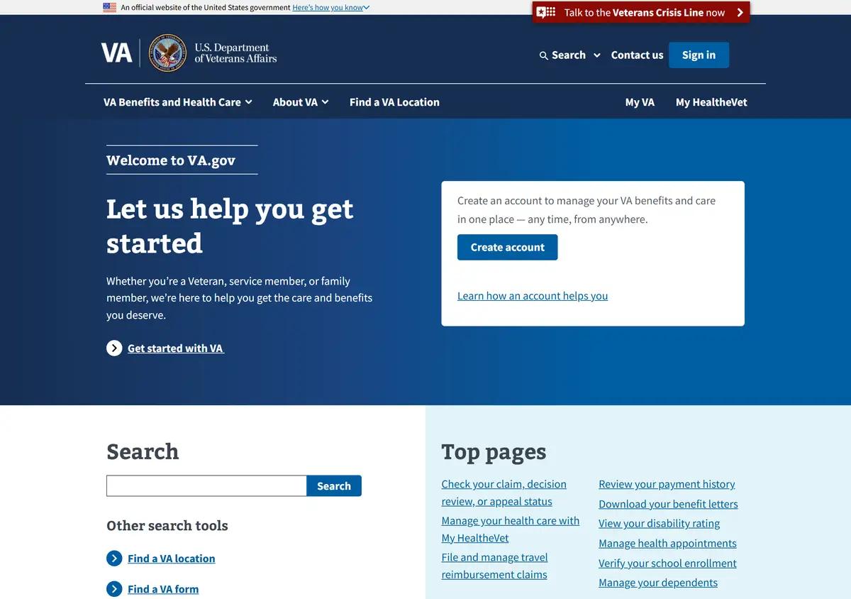 The VA homepage.