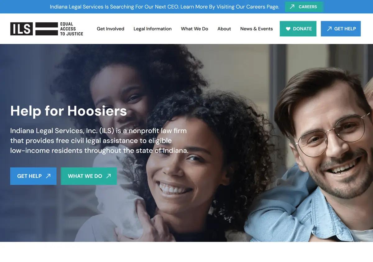 The Indiana Legal Services homepage.