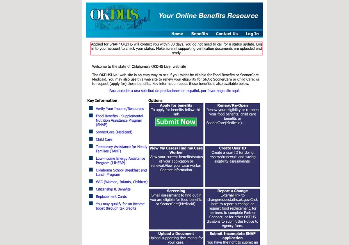 The OKDHSLive benefits portal.