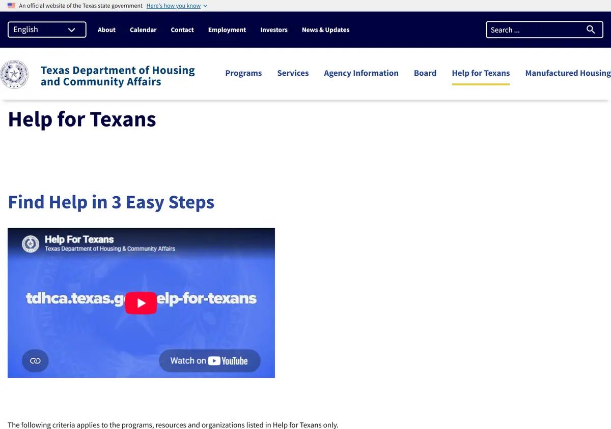 The TDHCA Help for Texans provider lookup.