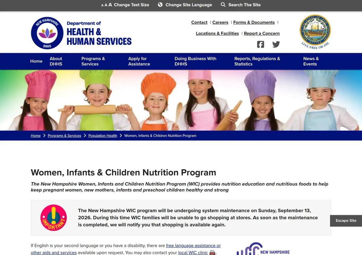 The New Hampshire DHHS WIC program page.