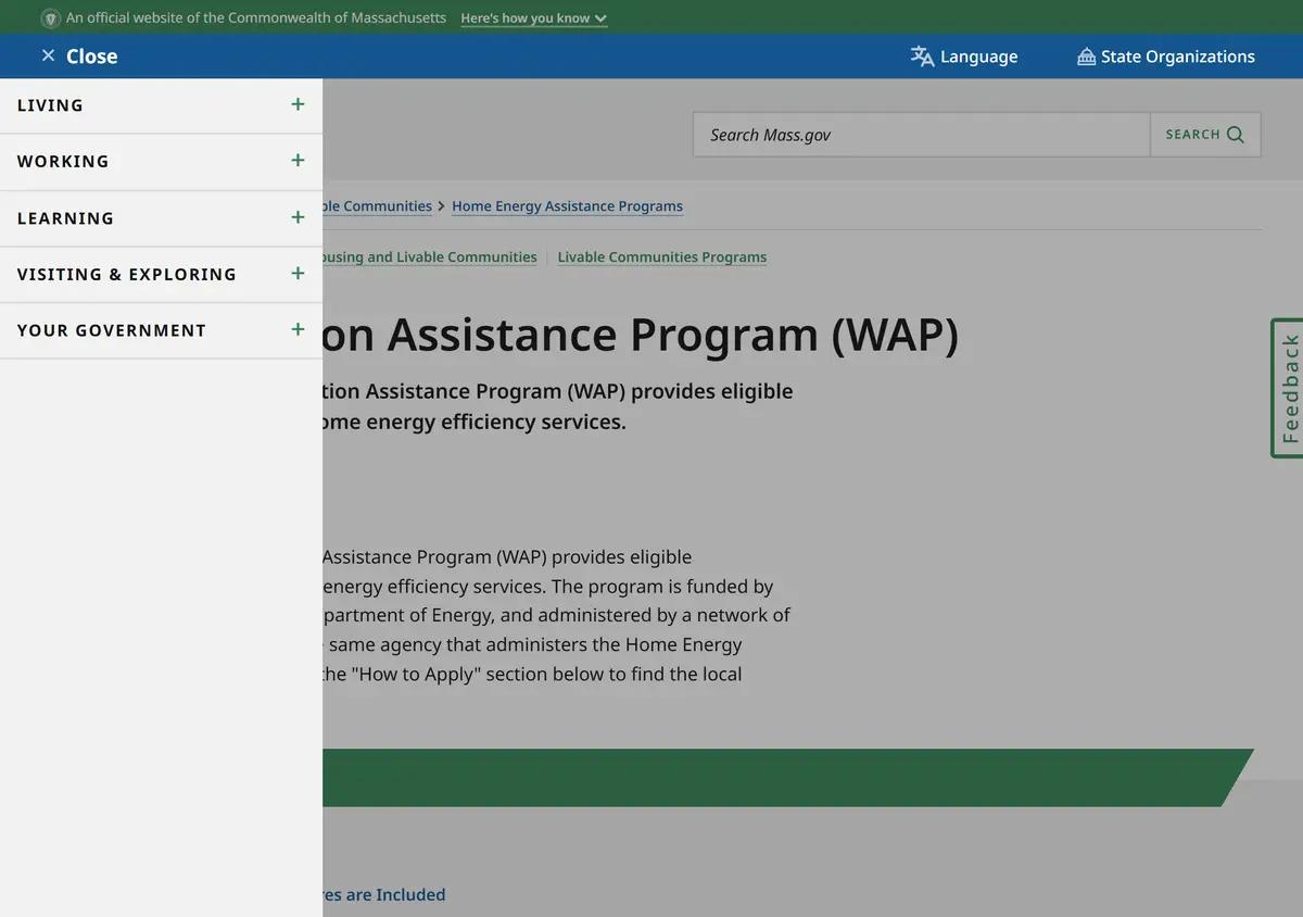 The Massachusetts Weatherization Assistance Program page.