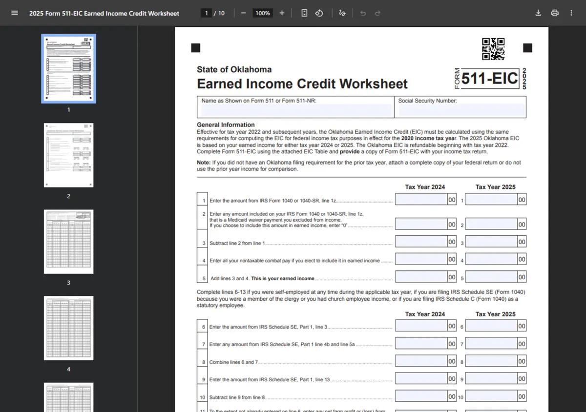 The Oklahoma Form 511-EIC.