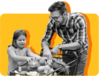 A father and daughter shop for groceries 