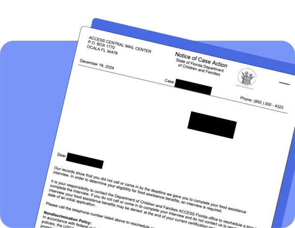 SNAP renewal documents seen against a blue background